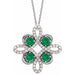 Ladies Natural Emerald Natural Diamond Clover Necklace (I1, G-H) — 14K White Gold