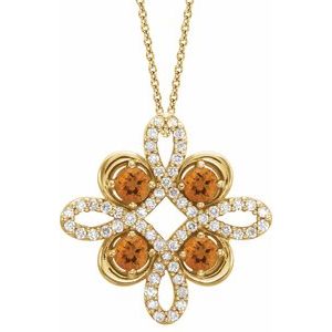 Ladies Natural Citrine Natural Diamond Clover Necklace (I1, G-H) — 14K Yellow Gold
