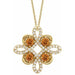 Ladies Natural Citrine Natural Diamond Clover Necklace (I1, G-H) — 14K Yellow Gold