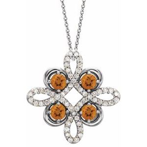Ladies Natural Citrine Natural Diamond Clover Necklace (Si2-Si3, G-H) — Platinum