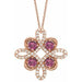 Ladies Natural Pink Tourmaline Natural Diamond Clover Necklace (I1, G-H) — 14K Rose Gold