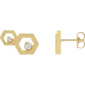Ladies Natural Diamond Honeycomb Earrings — 14K Yellow Gold