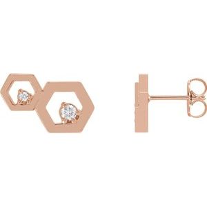 Ladies Natural Diamond Honeycomb Earrings — 14K Rose Gold