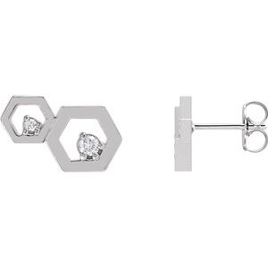 Ladies Natural Diamond Honeycomb Earrings — 14K White Gold