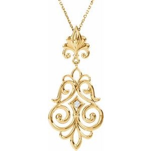 Ladies Natural Diamond Fleur-de-lis Sculptural Necklace (I1, G-H) — 14K Yellow Gold