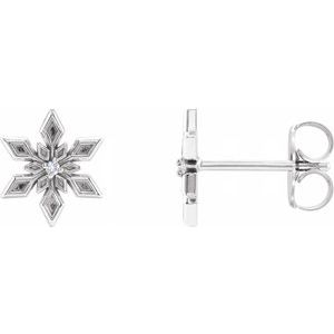 Ladies Natural Diamond Snowflake Earrings — Sterling Silver
