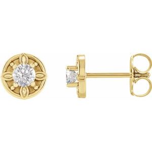 Ladies Natural Diamond Floral-Inspired Earrings — 14K Yellow Gold