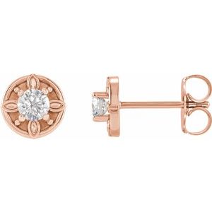 Ladies Natural Diamond Floral-Inspired Earrings — 14K Rose Gold