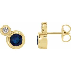 Ladies 5 mm Natural Blue Sapphire Natural Diamond Earrings — 14K Yellow Gold
