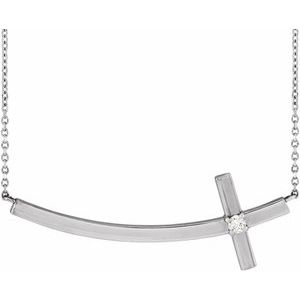 Ladies Natural Diamond Sideways Cross Necklace (Si2-Si3, G-H) — Platinum
