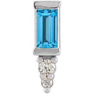 Ladies Natural Swiss Blue Topaz Natural Diamond Bar Earring — Sterling Silver