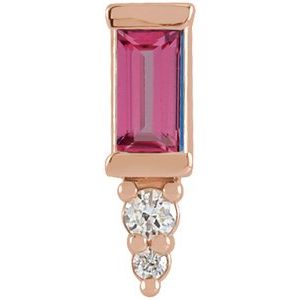 Ladies Natural Pink Tourmaline Natural Diamond Bar Earring — 14K Rose Gold