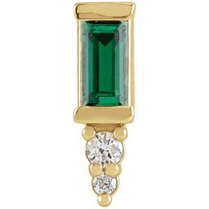 Ladies Natural Green Tourmaline Natural Diamond Bar Earring — 14K Yellow Gold
