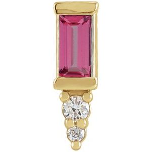 Ladies Natural Pink Tourmaline Natural Diamond Bar Earring — 14K Yellow Gold