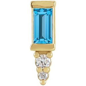 Ladies Natural Swiss Blue Topaz Natural Diamond Bar Earring — 14K Yellow Gold