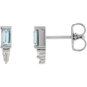 Ladies Natural Sky Blue Topaz Natural Diamond Bar Earrings — Sterling Silver