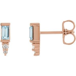 Ladies Natural Sky Blue Topaz Natural Diamond Bar Earrings — 14K Rose Gold