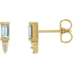 Ladies Natural Sky Blue Topaz Natural Diamond Bar Earrings — 14K Yellow Gold
