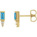 Ladies Natural Swiss Blue Topaz Natural Diamond Bar Earrings — 14K Yellow Gold