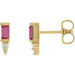 Ladies Natural Pink Tourmaline Natural Diamond Bar Earrings — 14K Yellow Gold