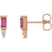 Ladies Natural Pink Tourmaline Natural Diamond Bar Earrings — 14K Rose Gold