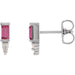 Ladies Natural Pink Tourmaline Natural Diamond Bar Earrings — Sterling Silver