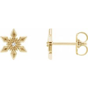 Ladies Natural Diamond Snowflake Earrings — 14K Yellow Gold