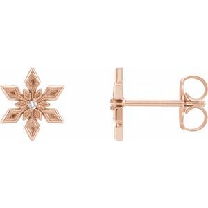 Ladies Natural Diamond Snowflake Earrings — 14K Rose Gold