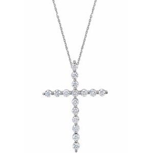 Ladies Natural Diamond Cross Necklace (I1, G-H) — 14K White Gold