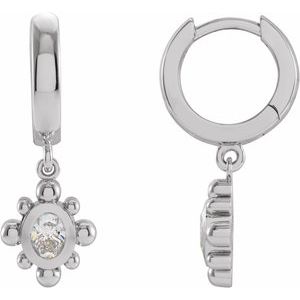 Ladies Natural Diamond Beaded Bezel-Set Hinged Hoop Earrings — 14K White Gold
