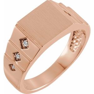 Ladies Natural Diamond 23.5 mm Geometric Signet Ring — 14K Rose Gold