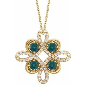 Ladies Natural Alexandrite Natural Diamond Clover Necklace (I1, G-H) — 14K Yellow Gold