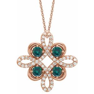 Ladies Natural Alexandrite Natural Diamond Clover Necklace (I1, G-H) — 14K Rose Gold