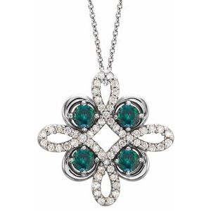 Ladies Natural Alexandrite Natural Diamond Clover Necklace (Si2-Si3, G-H) — Platinum
