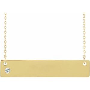 Ladies Natural Diamond Engravable Bar Necklace (I1, G-H) — 14K Yellow Gold