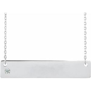 Ladies Natural Diamond Engravable Bar Necklace (I1, G-H) — Sterling Silver