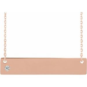 Ladies Natural Diamond Engravable Bar Necklace (I1, G-H) — 14K Rose Gold