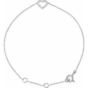 Ladies Natural Diamond Heart Bracelet (I1, H-I) — 14K White Gold