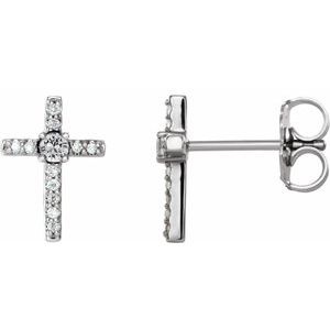 Ladies Natural Diamond Cross Earrings — Sterling Silver