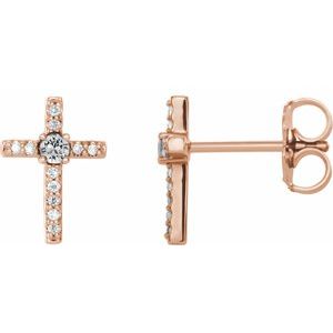 Ladies Natural Diamond Cross Earrings — 14K Rose Gold