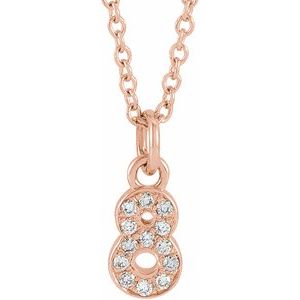 Ladies Petite Pavé® Natural Diamond Numeral 8 Necklace (I1, H+) — 14K Rose Gold