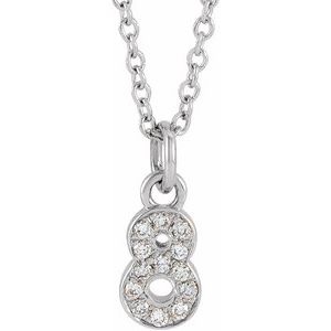 Ladies Petite Pavé® Natural Diamond Numeral 8 Necklace (I1, H+) — 14K White Gold