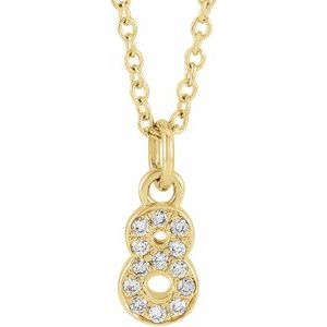 Ladies Petite Pavé® Natural Diamond Numeral 8 Necklace (I1, H+) — 14K Yellow Gold