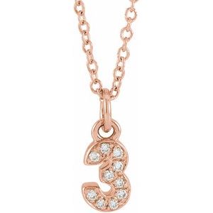 Ladies Petite Pavé® Natural Diamond Numeral 3 Necklace (I1, H+) — 14K Rose Gold