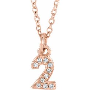 Ladies Petite Pavé® Natural Diamond Numeral 2 Necklace (I1, H+) — 14K Rose Gold