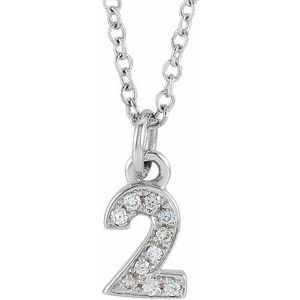Ladies Petite Pavé® Natural Diamond Numeral 2 Necklace (I1, H+) — 14K White Gold