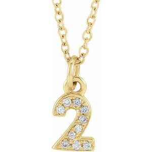 Ladies Petite Pavé® Natural Diamond Numeral 2 Necklace (I1, H+) — 14K Yellow Gold