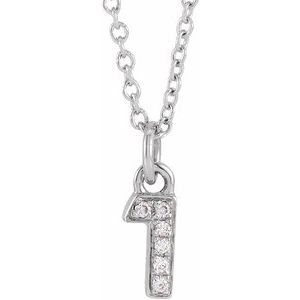 Ladies Petite Pavé® Natural Diamond Numeral 1 Necklace (I1, H+) — 14K White Gold