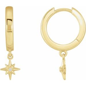 Ladies Natural Diamond Celestial Hinged Hoop Earrings — 14K Yellow Gold