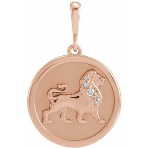 Ladies Natural Diamond Lion Charm/Pendant — 14K Rose Gold